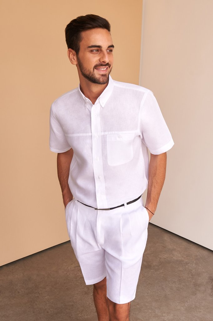 Shop Anys White Linen Shirt for AED 621 by FACIL BLANCO DUBAI | Men ...