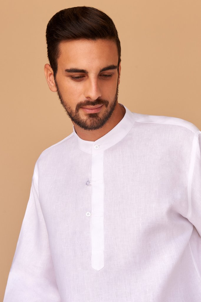 Shop White Linen Malyk Shirt for AED 657 by FACIL BLANCO DUBAI | Men ...