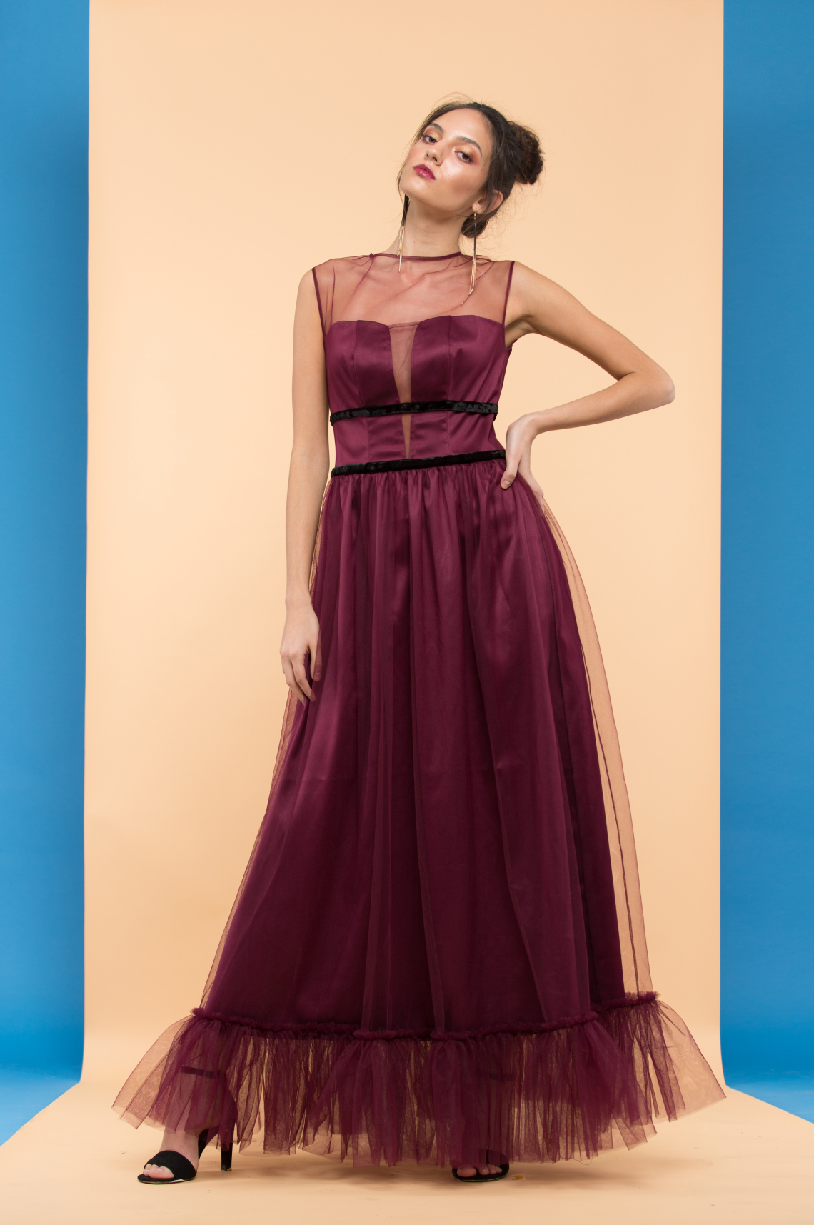 Shop Wine Tulle Dress For Aed 500 By Lmane Women Evening Dresses On 