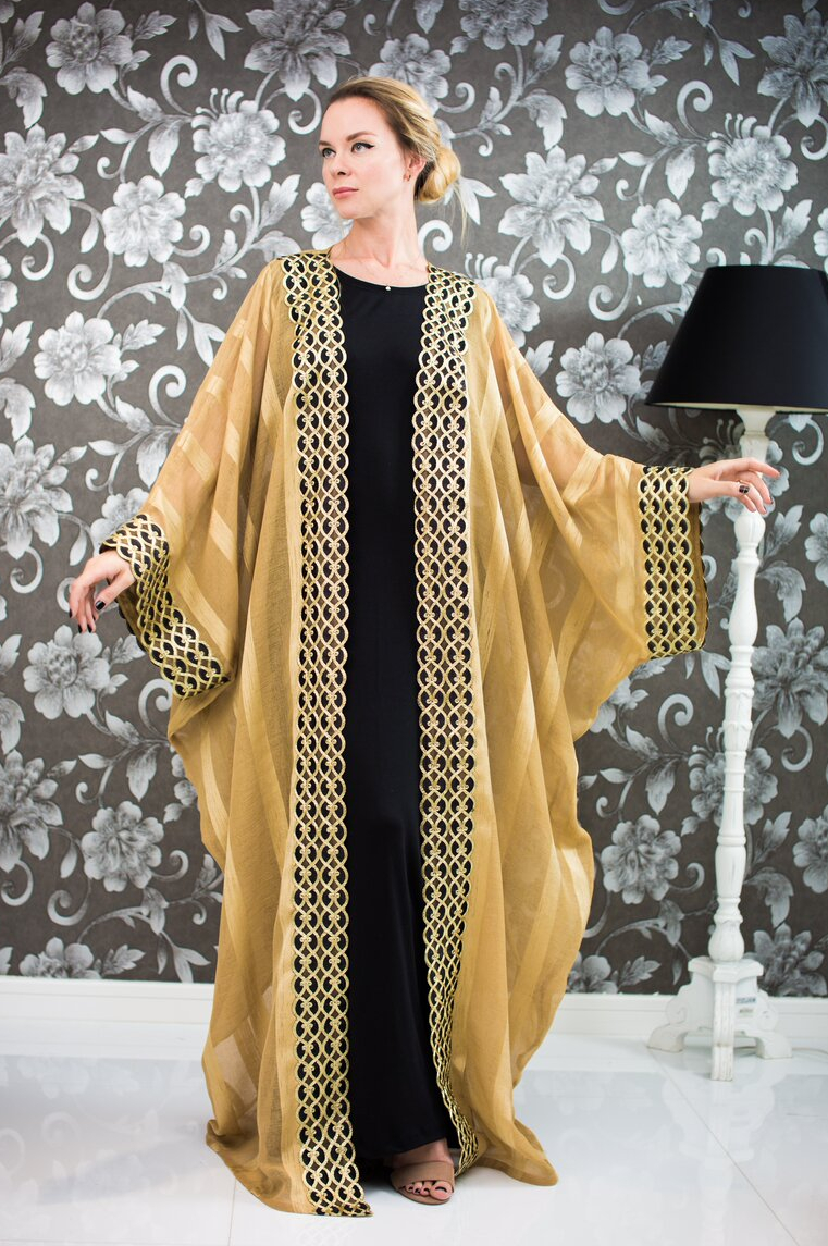 Shop Royal Golden Abaya With Black Lace For Aed 375 By Zafirah Fashion Women Abayas On